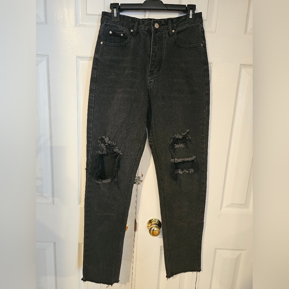 Women's Fashion Nova Distressed Charcoal Skinny Jeans Small